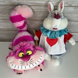 Disney Cheshire Cat & White Rabbit Plush Set - Pink, White, Blue, Red